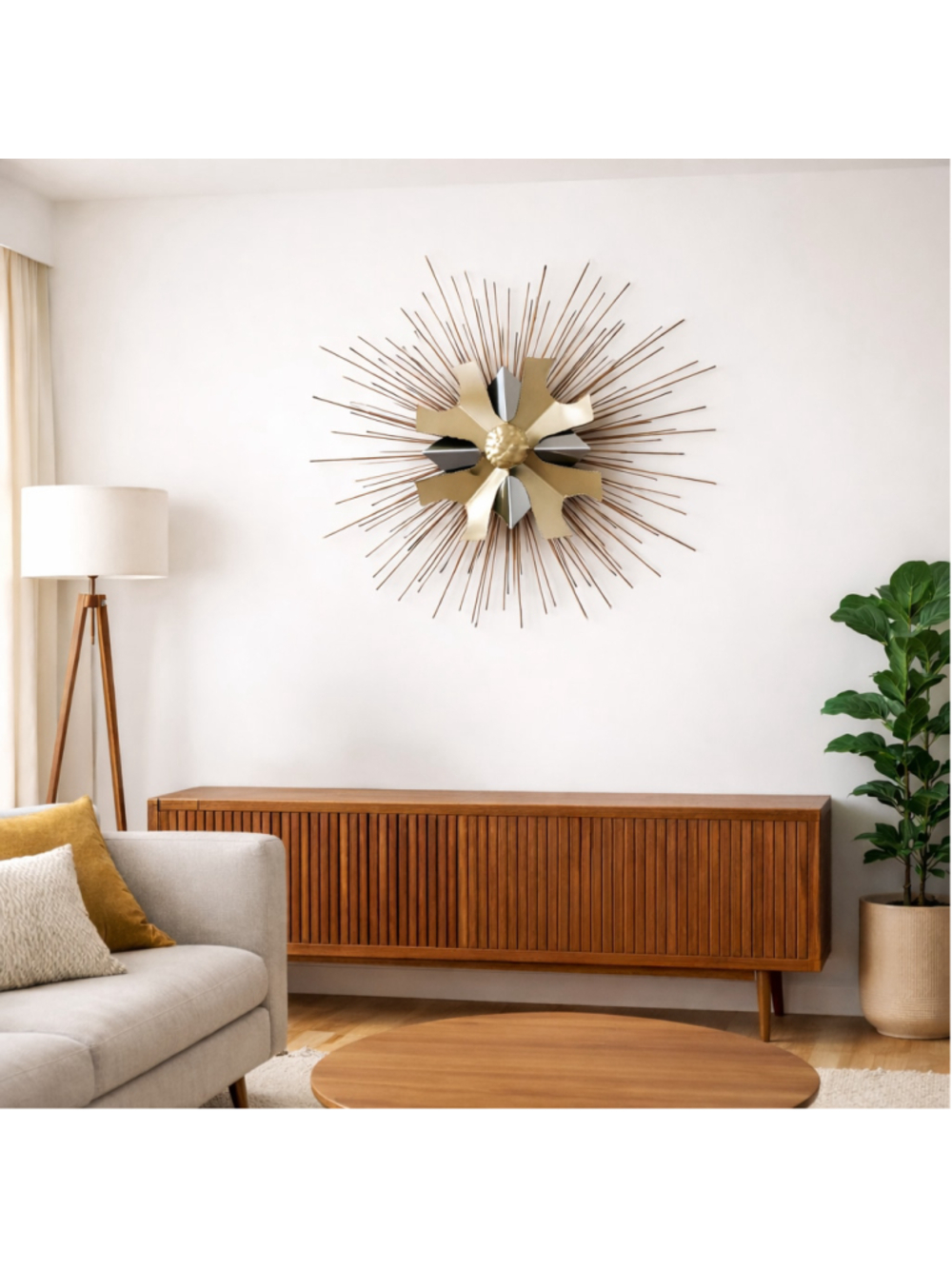 Vintage Brutalist Sunburst Wall Decor Metal Sculpture Large MCM Atomic Wall Art